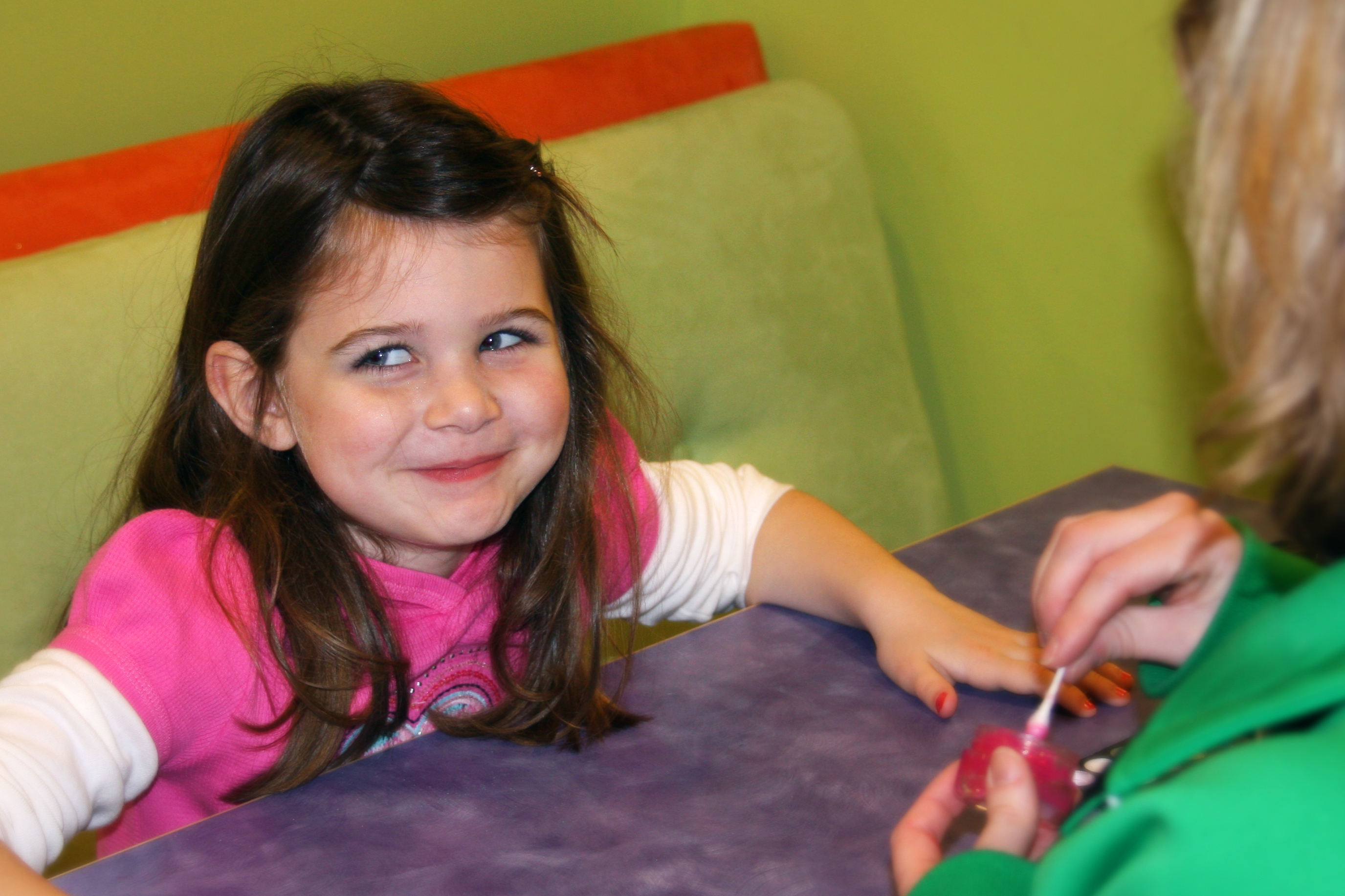 Little girl getting her nails painted in Southlake kids spa