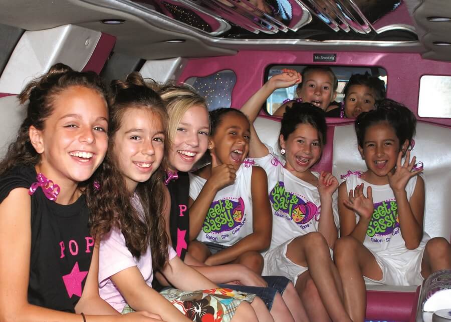 A group of kids taking a limo ride during a Sweet and Sassy party