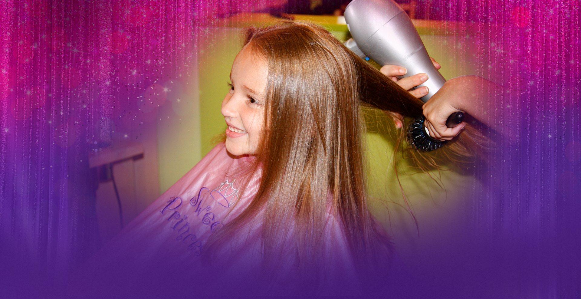 Girl getting her hair blow dried